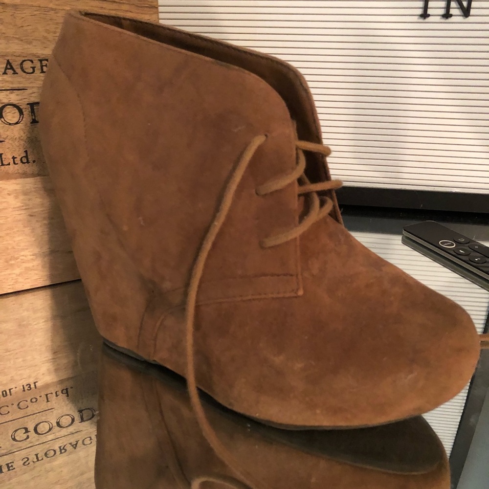 Camel Colored Lace Up Wedge